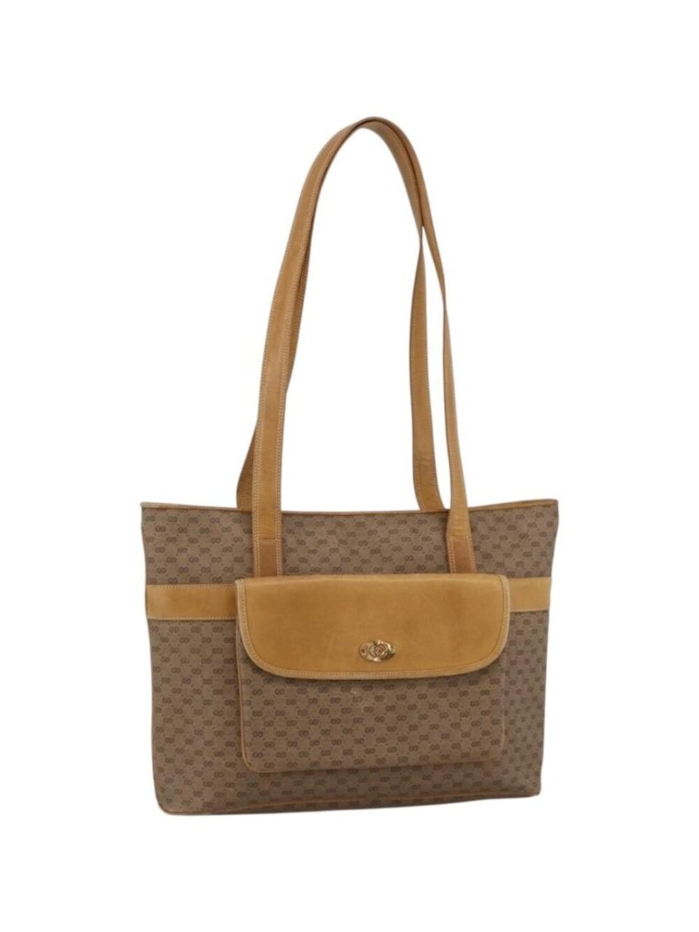 GUCCI Micro GG Supreme Tote Bag PVC Beige Gold
